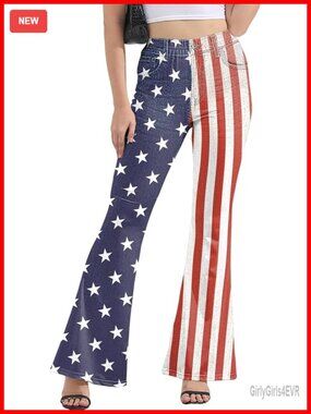 Women's American Flag Flare Leggings Bell Bottom Pants 4th of July